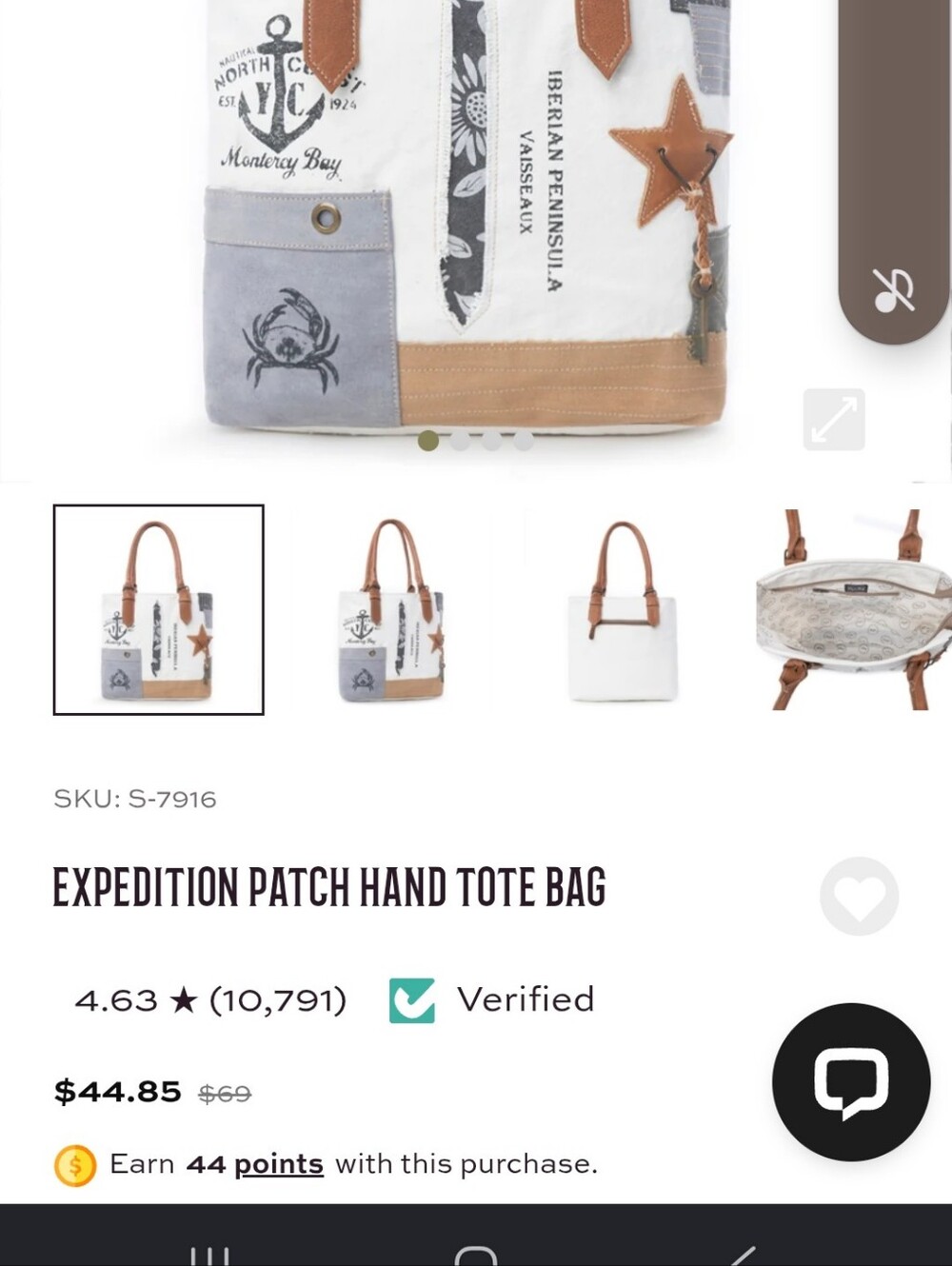 NWT Myra Bag Canvas Tote with Brown Leather Handles and Cream Body - Picture 2 of 9
